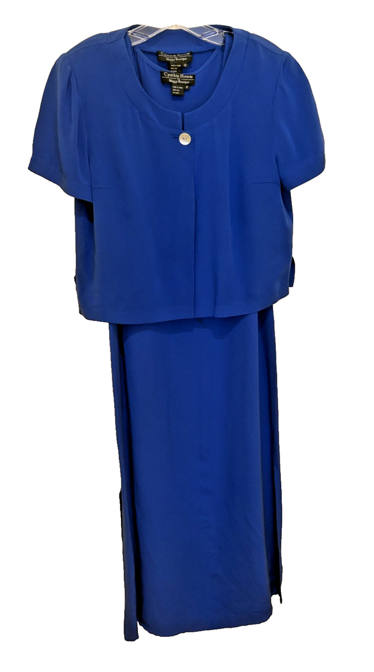 Vintage Cynthia Howie Two Piece Set 90s blouse and dress silk set - Size 12 BLUE